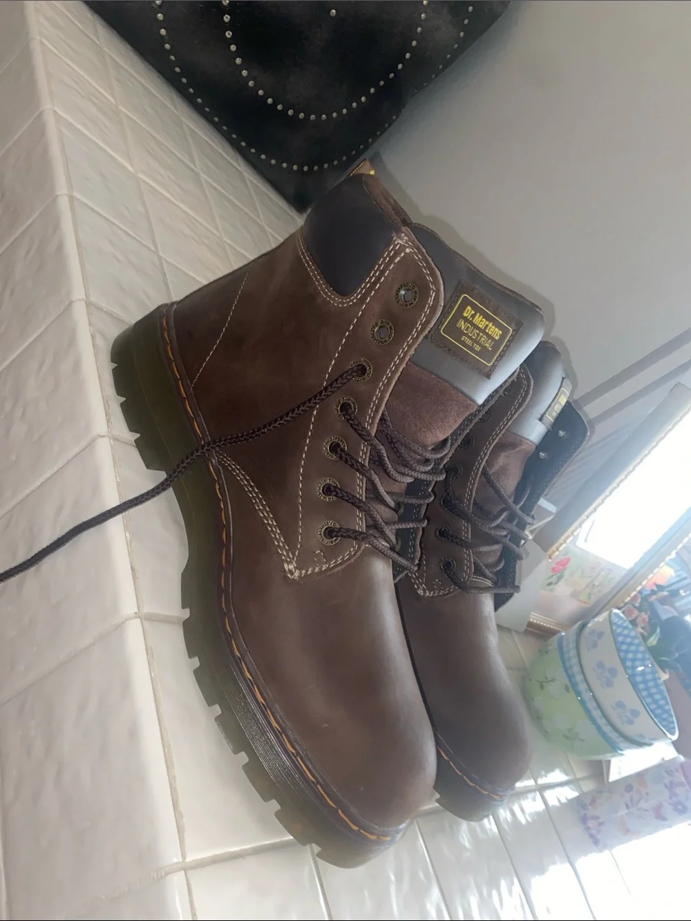 Dr. Martens Brown Men’s Industrial Steel-Toed Leather Lace-Up Boots